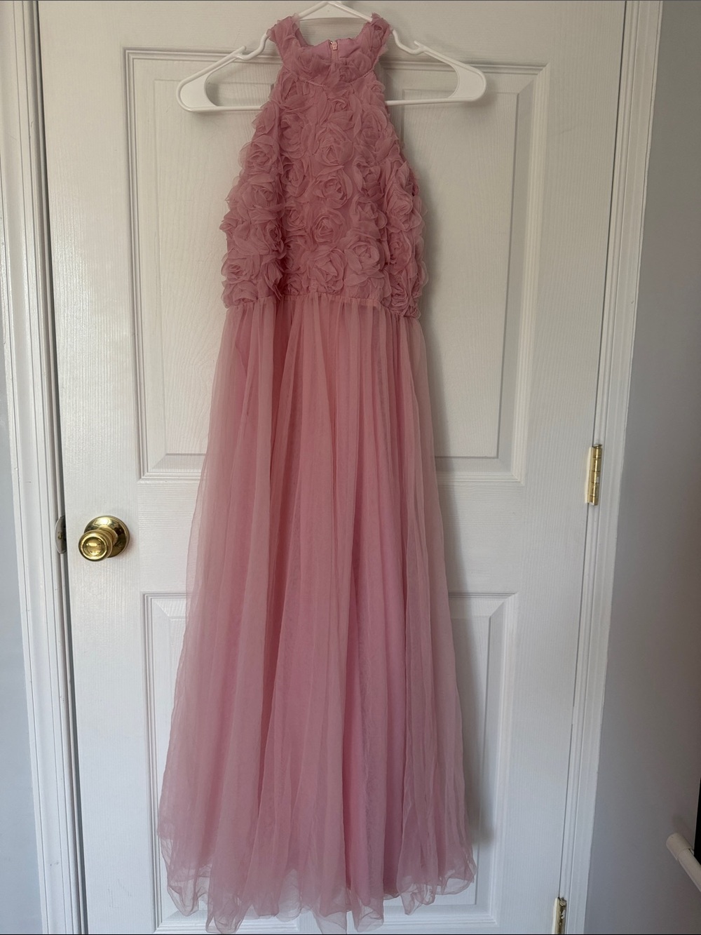 SHEIN Pink Floral Rosette Halter Tulle Gown Size 12Y!
